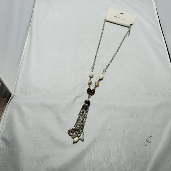 Ali Khan for Mystique natural color stone with silver chain tassel necklace - Picture 3 of 8